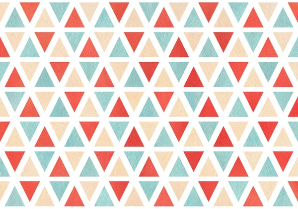 Watercolor Red Blue Beige Triangle Pattern — Stock Photo, Image