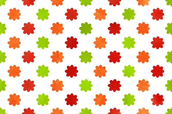Aquarell Rote Grüne Und Orangefarbene Blumenmuster Aquarell Blumen Auf Weißem — Stockfoto