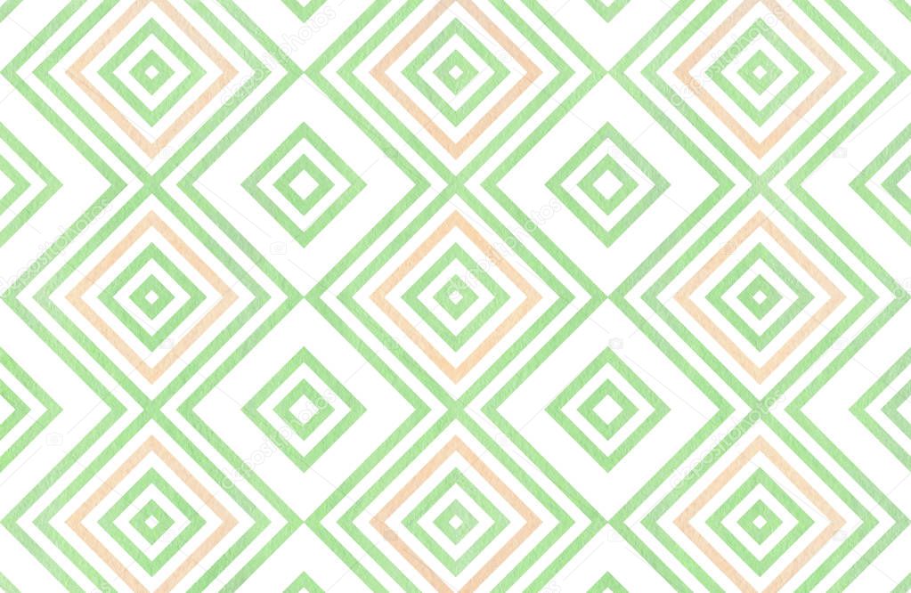 Watercolor geometrical pattern in mint green and beige color. For fashion textile, cloth, backgrounds.