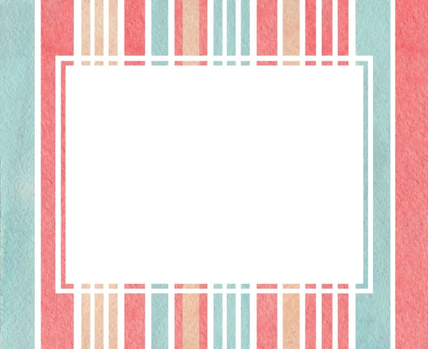 Blue Pink Beige Striped Watercolor Frame — Stock Photo, Image