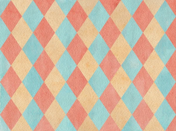 Watercolor Blue Beige Pink Diamond Pattern Geometrical Traditional Ornament Fashion — Stock Photo, Image