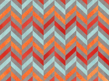 Sulu boya turuncu, mavi, kırmızı ve gri çizgili arka plan, chevron