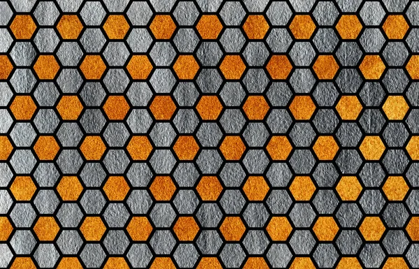 Golden Silver Geometrical Comb Pattern Hexagonal Grid Design — Stock Photo, Image