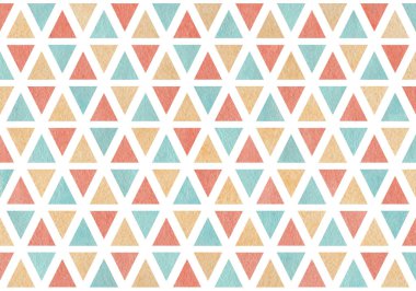 Suluboya, bej, mavi ve pembe üçgen desen.