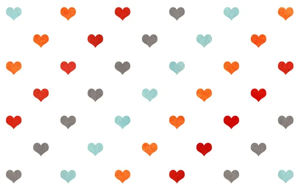 Watercolor Orange Blue Red Gray Hearts White Background Pattern — Stock Photo, Image