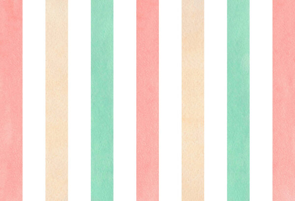 Watercolor light pink, beige and seafoam blue striped background.