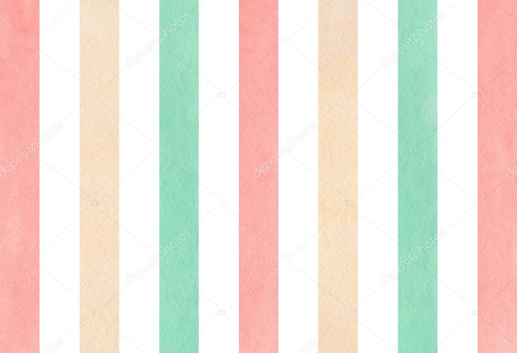 Watercolor light pink, beige and seafoam blue striped background.