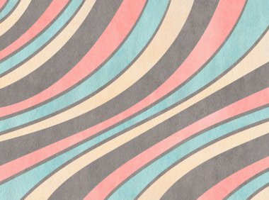 Sulu boya açık pembe, mavi, gri ve bej çizgili renkli. Eğri çizgi deseni.