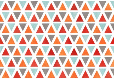 Sulu boya turuncu, mavi, kırmızı ve gri üçgen desen