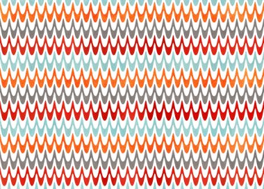 Sulu boya turuncu, mavi, kırmızı ve gri dalgalı çizgili desen.