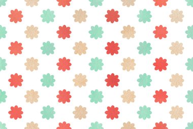 Suluboya çilek kırmızı, bej ve deniz mavi çiçek deseni.