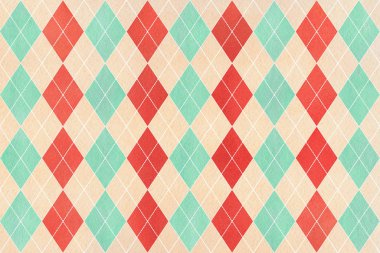 Suluboya çilek kırmızı, bej ve deniz mavi elmas desen. Moda tekstil, kumaş, arka planlar için geometrik geleneksel süsleme.