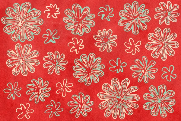 Watercolor Beige Seafoam Blue Abstract Flowers Red Background — Stock Photo, Image