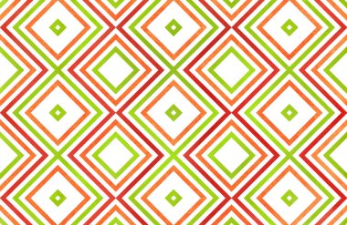 Kırmızı, yeşil ve turuncu renk suluboya geometrik desen. Moda tekstil, kumaş, arka planlar için.
