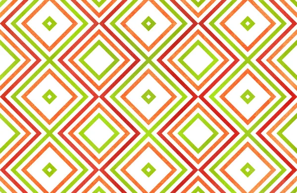 Kırmızı, yeşil ve turuncu renk suluboya geometrik desen. Moda tekstil, kumaş, arka planlar için.