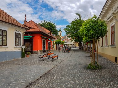 Arnavut kaldırımlı Szentendre, Macaristan Haziran, 2017 tipik büyüleyici küçük kasaba Szentendre, Budapeşte, Macaristan yakınındaki sokak.