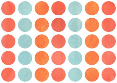 Suluboya çevrelerde somon kırmızı, mavi ve havuç turuncu renk. Renkli daireler scrapbooks, düğün, parti ya da bebek duş davetiyeler desen.