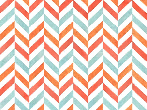Watercolor Salmon Red Blue Carrot Orange Stripes Background Chevron — Stock Photo, Image