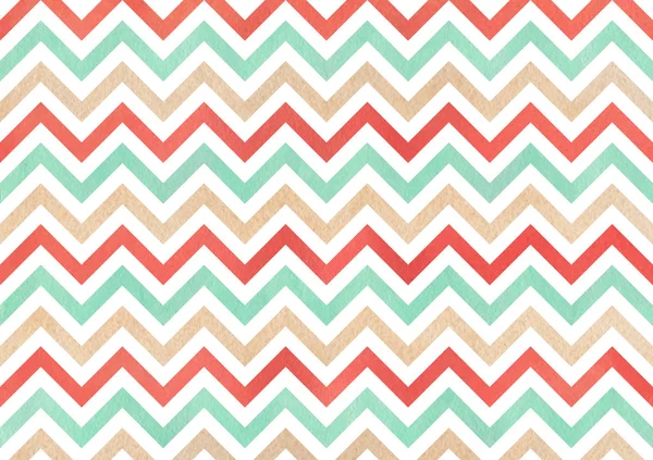 Watercolor Strawberry Red Beige Seafoam Blue Stripes Background Chevron — Stock Photo, Image