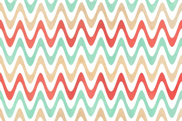 Aquarell Erdbeer Rot Beige Und Meeresblau Gestreift Hintergrund Chevron — Stockfoto