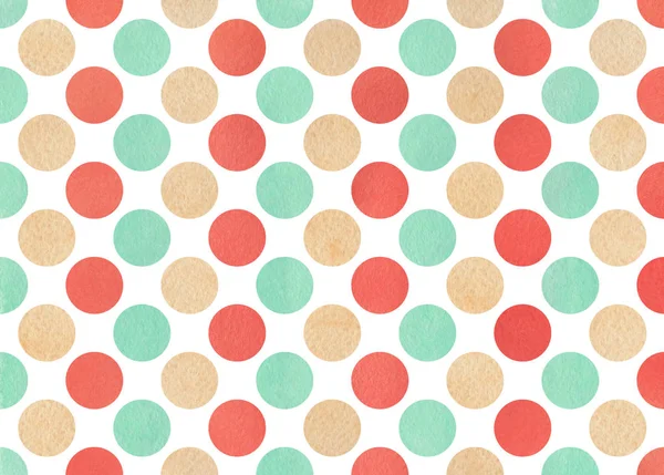 Watercolor Strawberry Red Beige Seafoam Blue Polka Dot Background Pattern — Stock Photo, Image