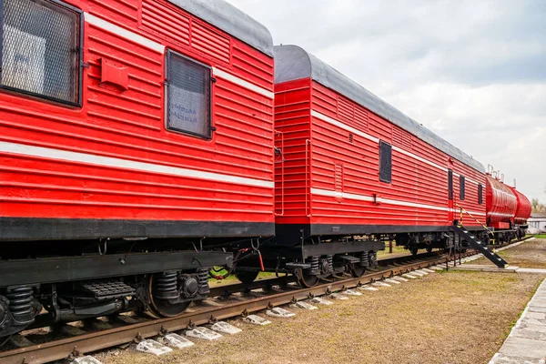 Red fire train on the track. — Stock Photo, Image