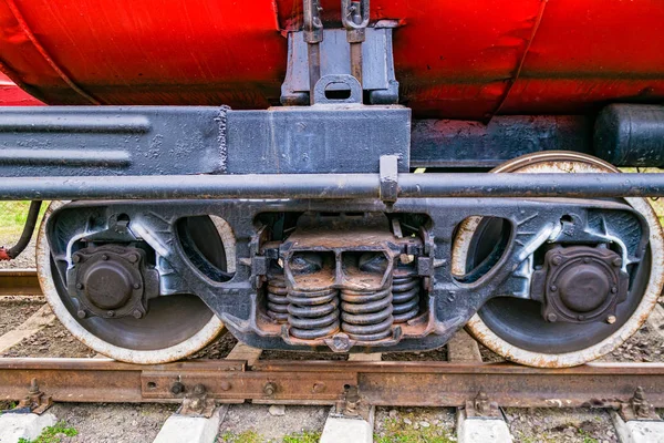 Detail of red fire train on the track. — Stock Photo, Image