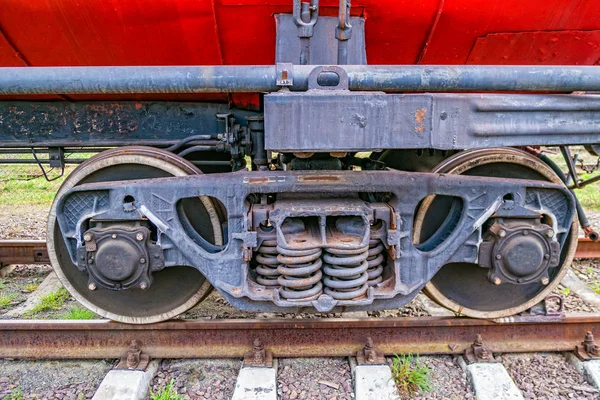 Detail of red fire train on the track. — Stock Photo, Image