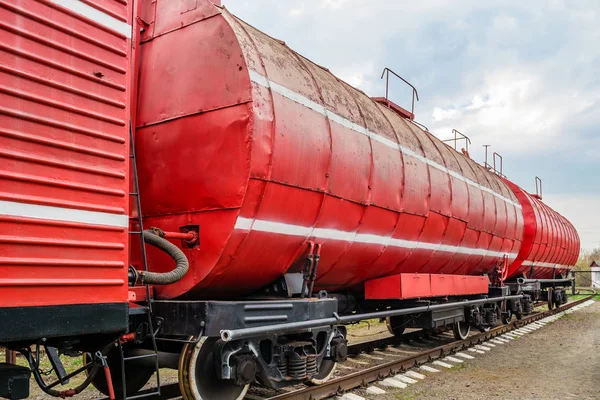 Red fire train on the track.