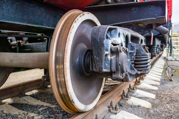 Detail of red fire train on the track. — Stock Photo, Image