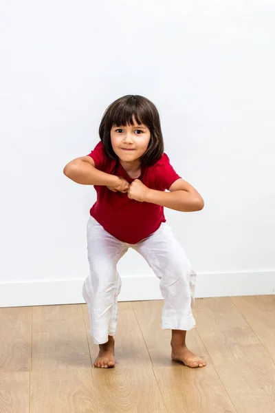 Cheerful Energetic Young Child Enjoying Expressing Oneself Dynamic Body Language — Stock Photo, Image