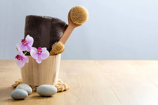 Konsep Sehat Dari Keindahan Dan Desain Exfoliate Cleanse Dry Brush — Stok Foto