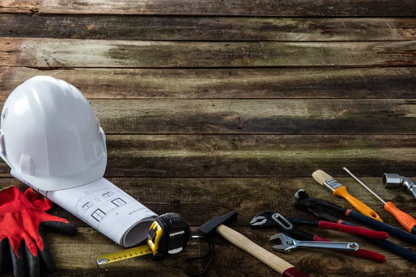 Fondo Legno Bianco Fai Attrezzi Casa Costruzione Manutenzione Artigianato Riparazione — Foto Stock