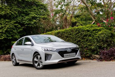 Hong Kong, Çin 10 Jan 2018: Hyundai Ioniq Ev 2018 Test sürücü gün Ocak 10 2018 yılında Hong Kong.