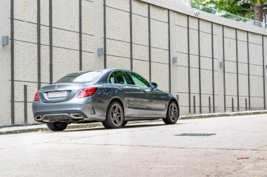 Hong Kong, Çin 13 Ağustos 2018: Mercedes-Benz C 200 2018 Test sürüşü gün 13 Ağustos 2018 yılında Hong Kong.