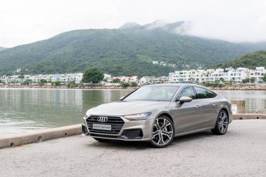 Hong Kong, Çin 15 Ağustos 2018: Audi A7 Sportback 2018 Test sürücü gün Ağustos 15 2018 yılında Hong Kong.
