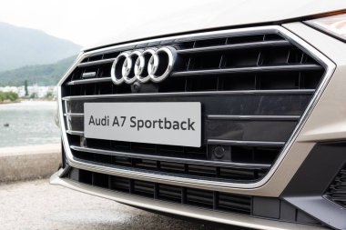 Hong Kong, Çin 15 Ağustos 2018: Audi A7 Sportback 2018 Test sürücü gün Ağustos 15 2018 yılında Hong Kong.