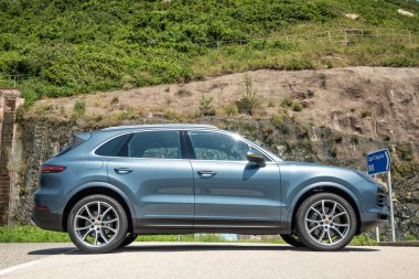 Hong Kong, Çin 11 Eylül 2018: Porsche Cayenne S 2018 Test sürücü gün Eylül 11 2018 yılında Hong Kong.