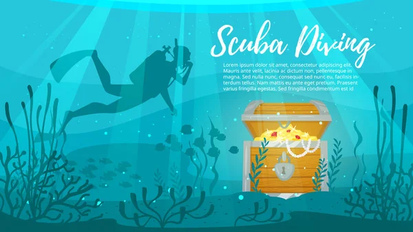 Scuba Diver explora cofre del tesoro — Vector de stock