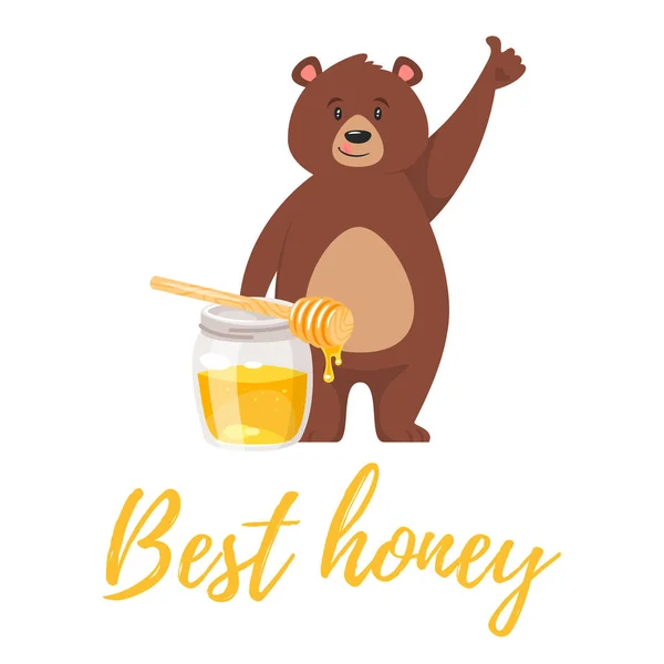달콤한 벌 꿀을 먹는 곰 캐릭터 — 스톡 벡터