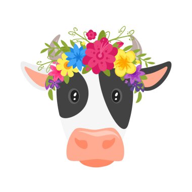  Çiçek çelenk kafasına inek