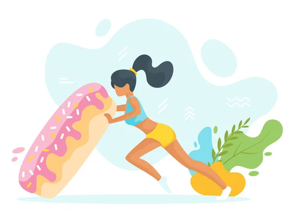 Woman flipping big doughnut — Stock Vector