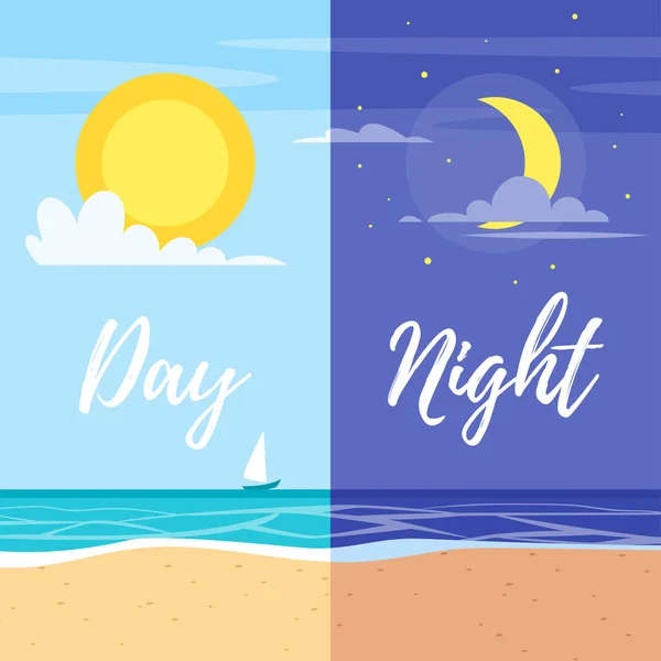 Dag en nacht zomer strand — Stockvector