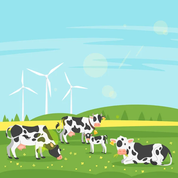 Le vacche pascolano in un campo — Vettoriale Stock