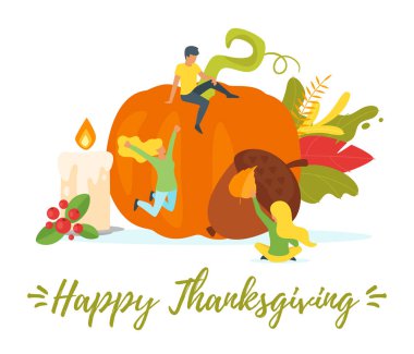 Şükran günü sembolleri ile insan siluetleri