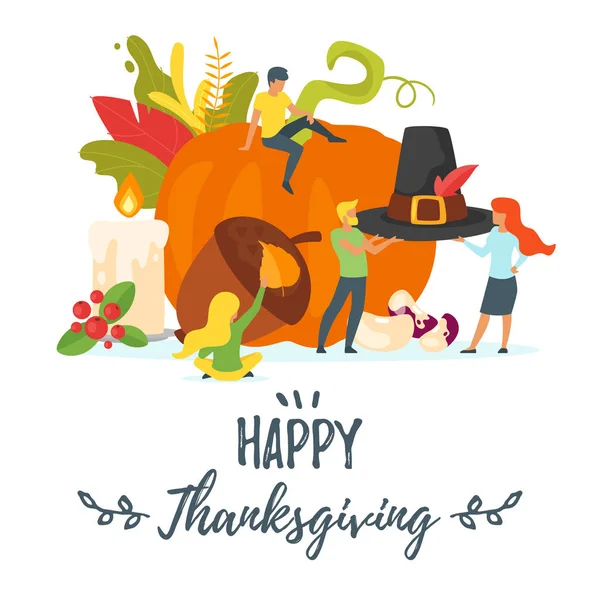 Symboles de Thanksgiving avec des silhouettes de personnes — Image vectorielle