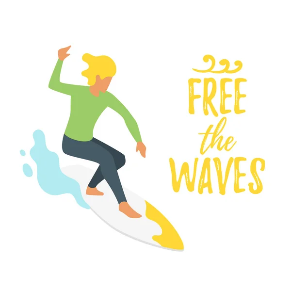 Silueta de surfista con onda — Vector de stock