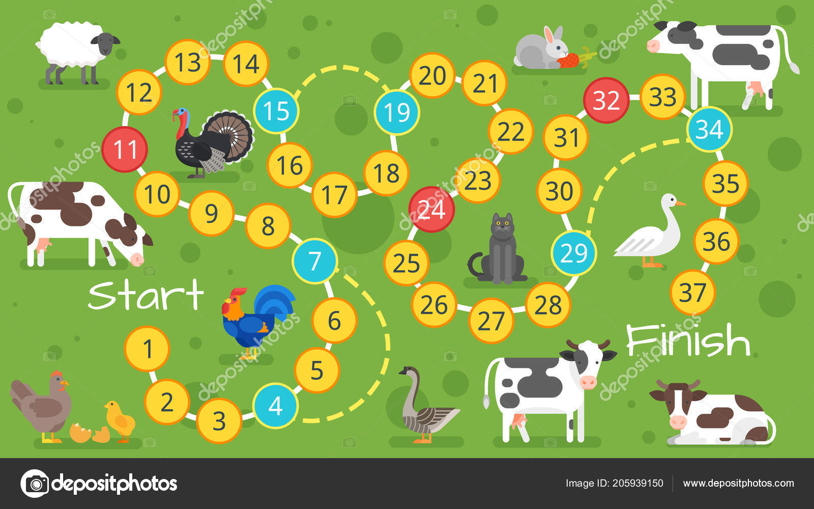 jogo de tabuleiro de dados de fazenda para crianças com animais