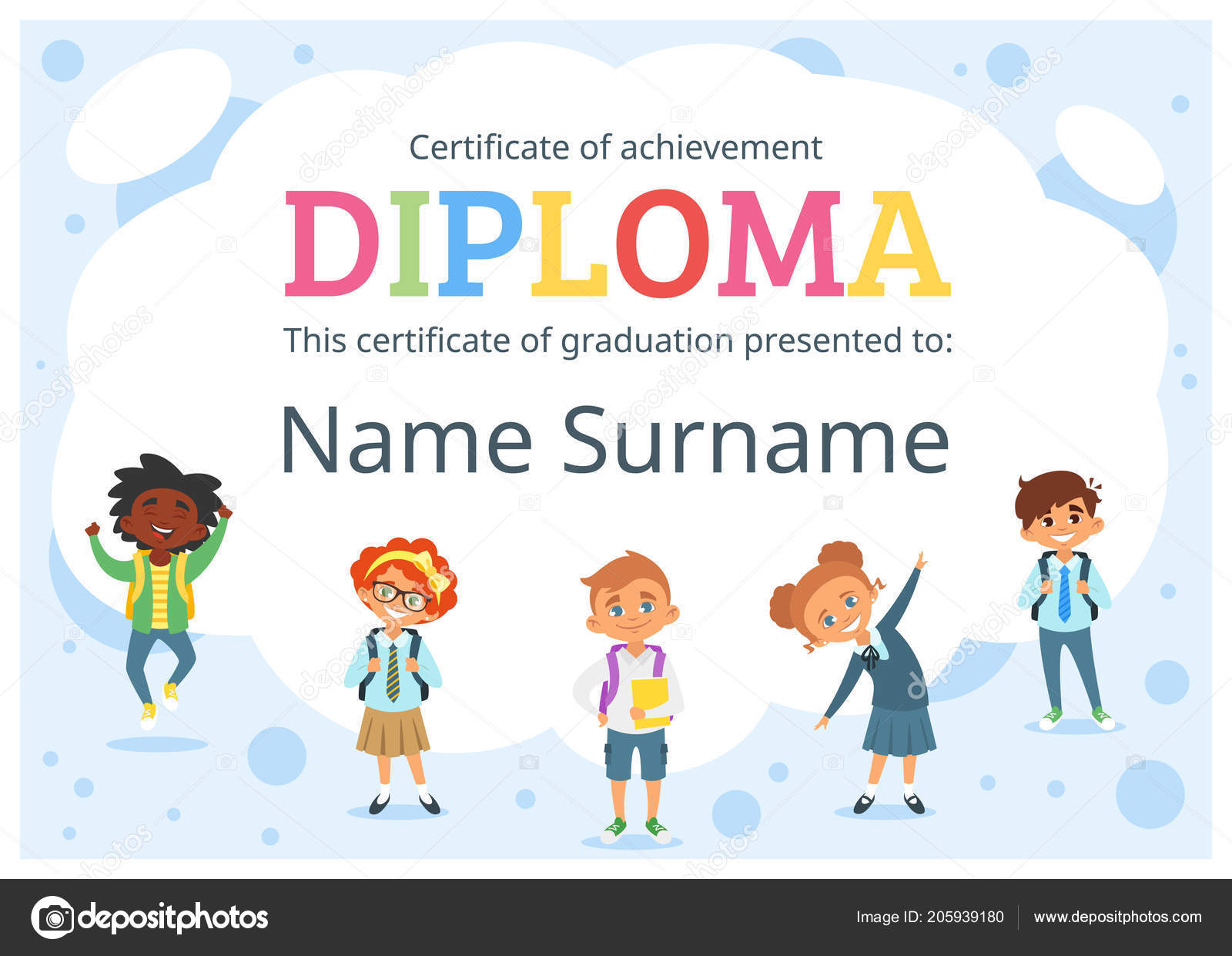 certificado de diploma de crianças para o pré escolar \u2014 vetor de