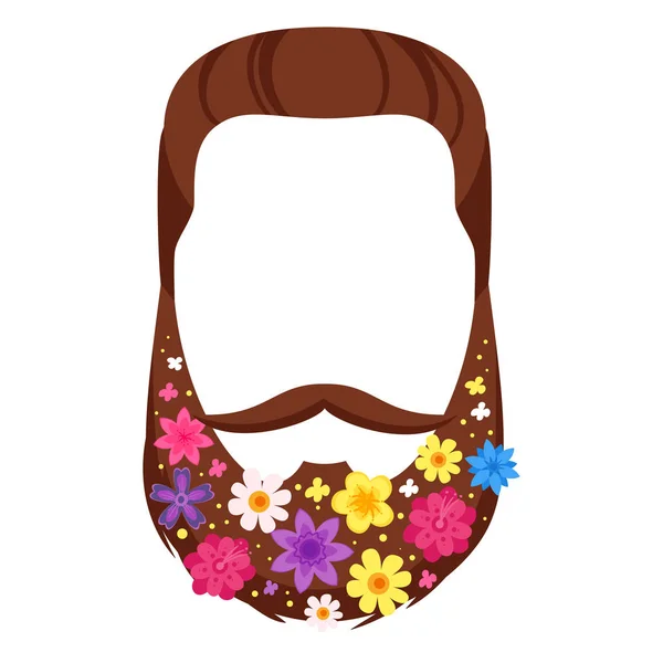 Bigode masculino, barba com flores — Vetor de Stock